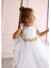 Gold Star White Tulle Flower Girl Dress